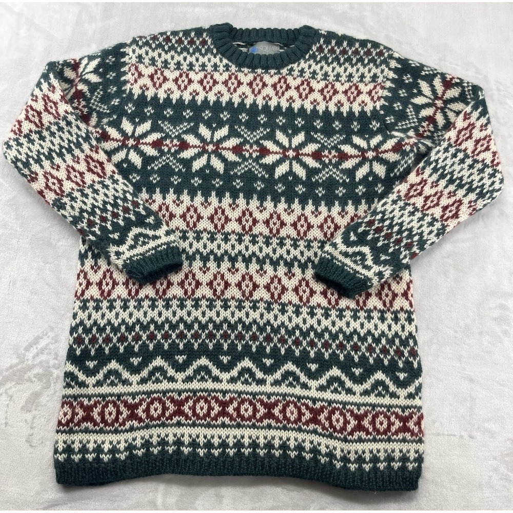 VTG Squaw Valley Nordic Sweater Men Medium Green Fair Isle Wool Knit Hong Kong